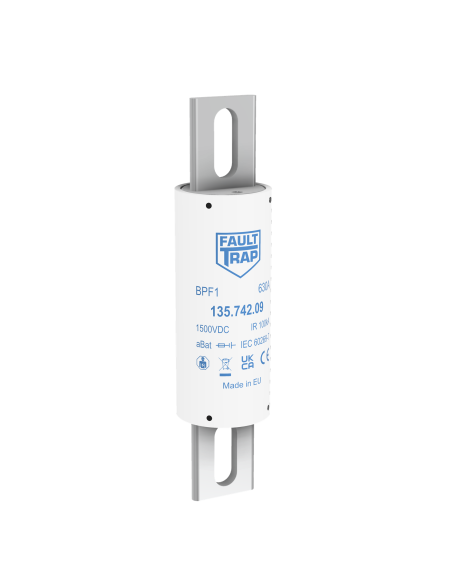 Fuse 1500VDC aBat 630A 50x215mm axial terminals, fixing centres 168mm