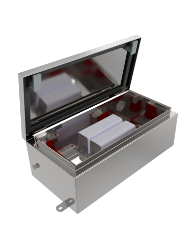 On-board fuse box for metro with fuses 1800VDC 2x800A, IP65, AISI304L steel